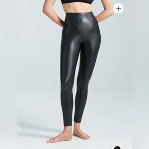 Faux leather compression leggings